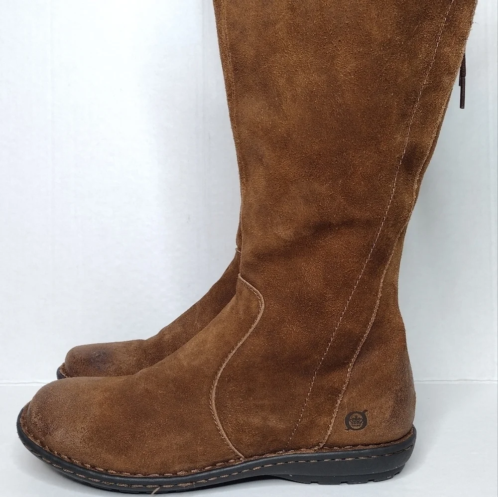 Born Caladium Brown Distressed Zip Tall Riding Over The Knee Boots Sz 6.5